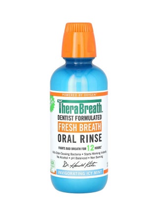 The Breath Co Fresh Breath Oral Rinse - Dentist Formulated - Alcohol-Free Oral Mouthwash for 12 Hours of Fresh Breath - Icy Mint Flavour