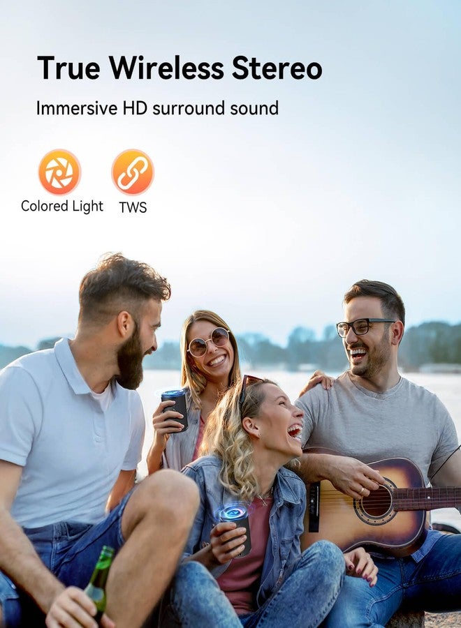 لينرو مكبر صوت بلوتوث صغير محمول من لينرو مزود بإضاءة، صوت ستيريو محيطي TWS، يعمل بمنفذ USB-C، بلوتوث 5.3، مدخل AUX وبطاقة TF، لاسلكي للاستخدام المنزلي والخارجي، هدية رائعة - Image 4