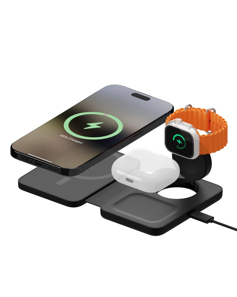 Mous - 3 in 1 Wireless Charger - Travel Charger for Multiple Devices MagSafe and Pixelsnap Compatible for iPhone 17/16/15/14/13/12, Pixel 10, Apple Watch and AirPods - Image 1