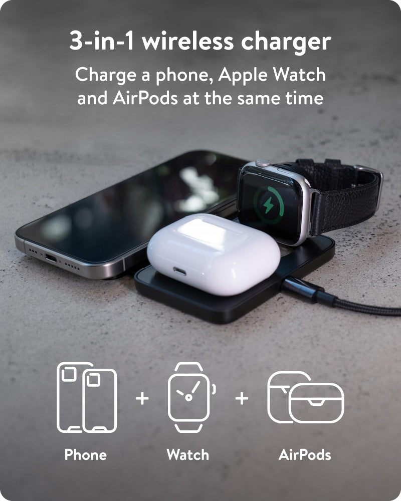 Mous - 3 in 1 Wireless Charger - Travel Charger for Multiple Devices MagSafe and Pixelsnap Compatible for iPhone 17/16/15/14/13/12, Pixel 10, Apple Watch and AirPods - Image 2
