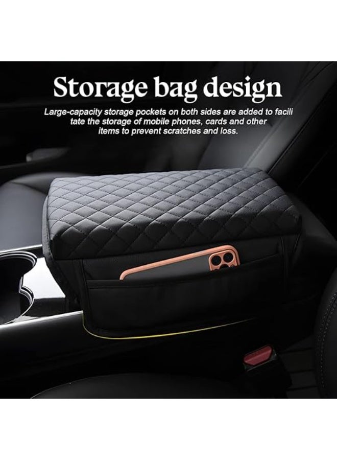 DUNISO Car Armrest Pad, Carbon Fiber Leather Car Center Console Pad, Protective Pad, Armrest Box With Storage Bag, Suitable For Tesla, Black - Image 4