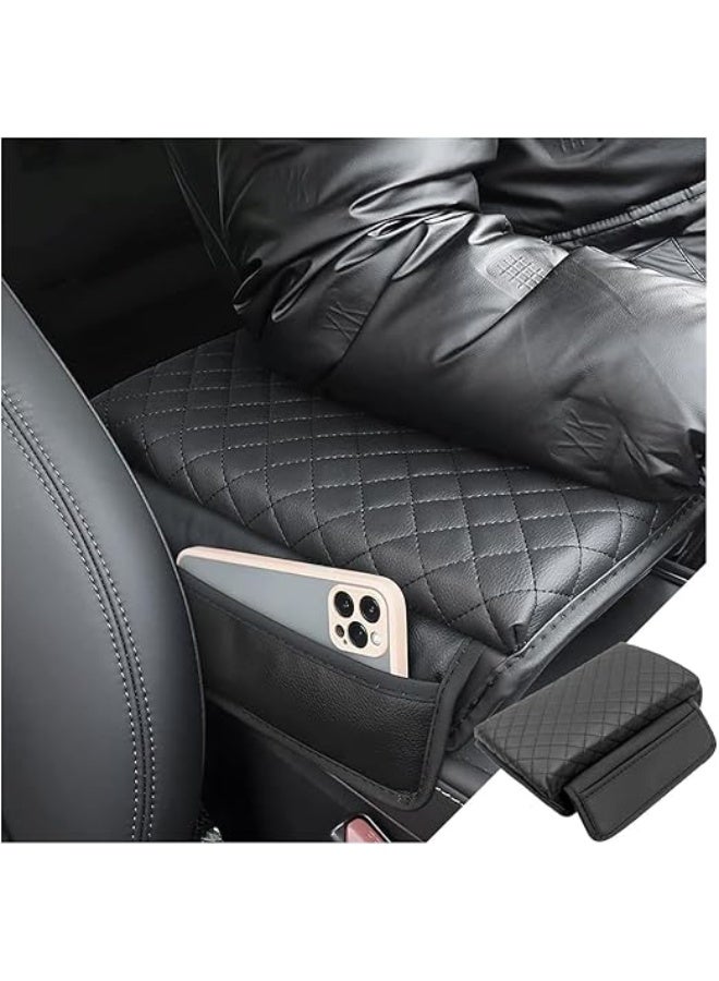 DUNISO Car Armrest Pad, Carbon Fiber Leather Car Center Console Pad, Protective Pad, Armrest Box With Storage Bag, Suitable For Tesla, Black - Image 1
