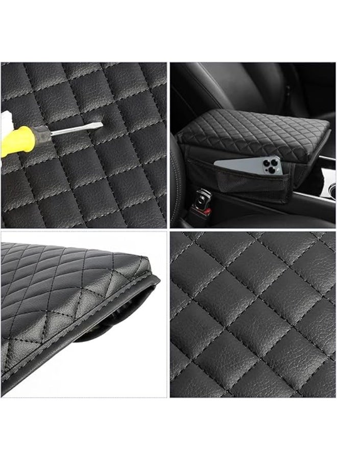 DUNISO Car Armrest Pad, Carbon Fiber Leather Car Center Console Pad, Protective Pad, Armrest Box With Storage Bag, Suitable For Tesla, Black - Image 3