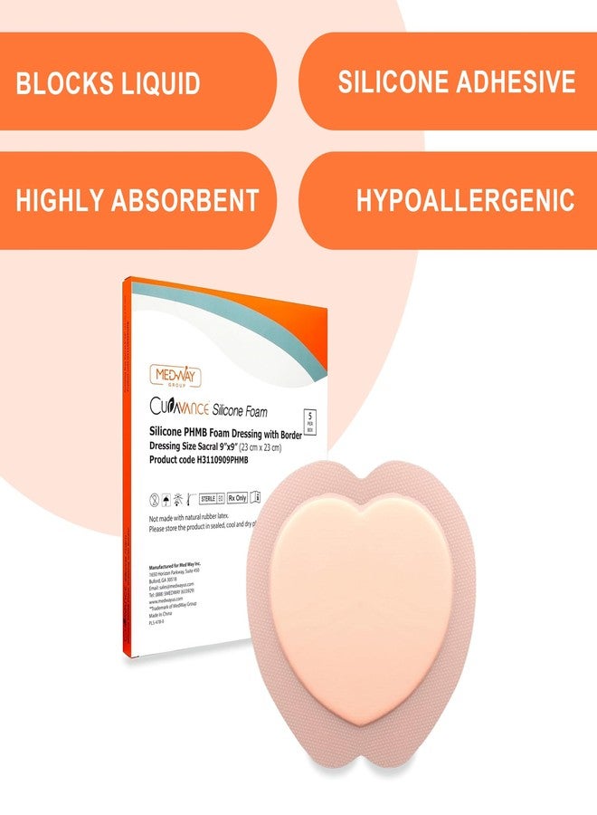 MedVance Sacral Bordered PHMB Silicone Adhesive Foam Wound Dressing, Bed Sore Treatment Bandage for Sacrum, Size 9"x 9" (6.1" Pad x 6.6" Pad), Box of 5 dressings - Image 2