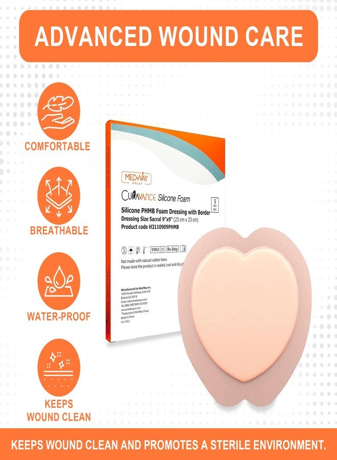 MedVance Sacral Bordered PHMB Silicone Adhesive Foam Wound Dressing, Bed Sore Treatment Bandage for Sacrum, Size 9"x 9" (6.1" Pad x 6.6" Pad), Box of 5 dressings - Image 5
