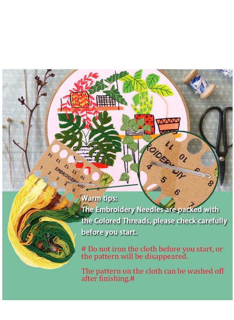 SYOSI Embroidery Starter Kit with Pattern and Instructions, 3 Sets Cross Stitch Kit Include Embroidery Clothes with Plants Flowers Pattern, 1 Embroidery Hoops, Color Threads and Tools, Deco - Image 3