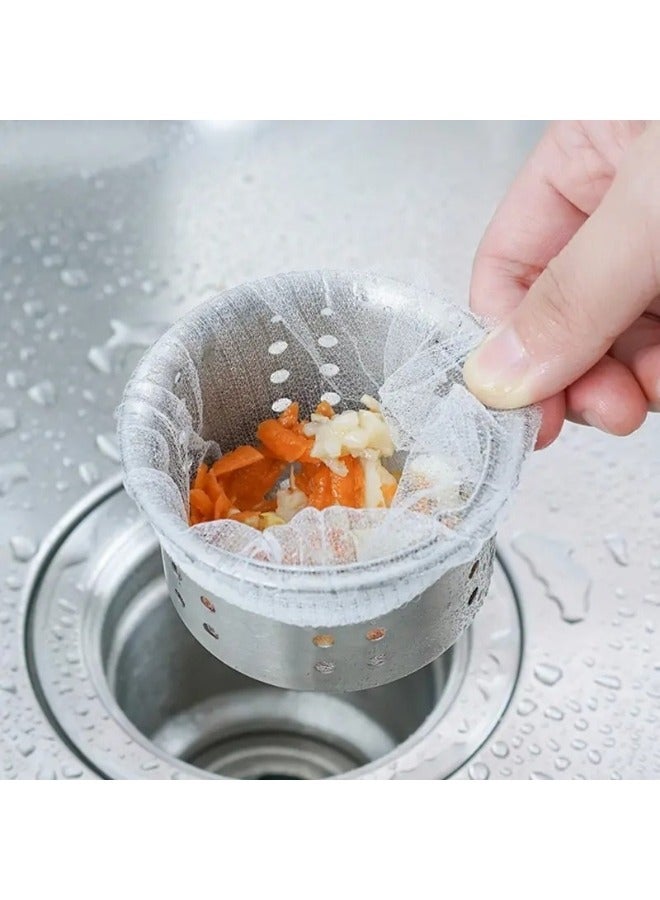100 pcs Disposable Kitchen Sink Filters - Anti-blocking Garbage Bag Mesh Strainer for Sewer Drain (White) - Image 3