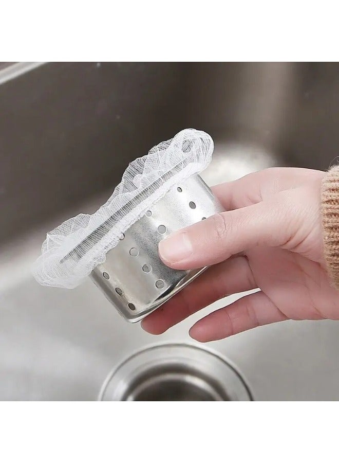100 pcs Disposable Kitchen Sink Filters - Anti-blocking Garbage Bag Mesh Strainer for Sewer Drain (White) - Image 4