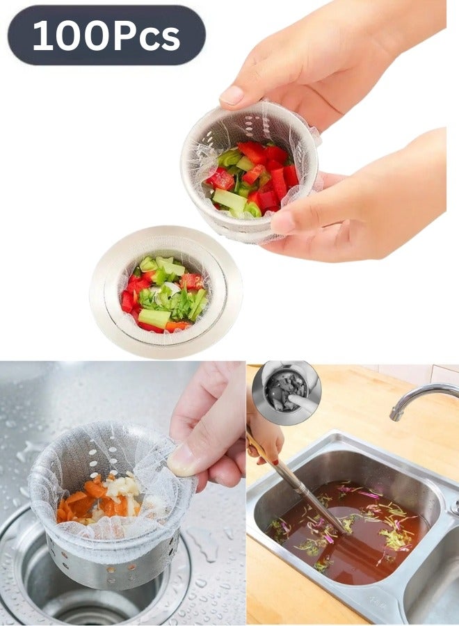 100 pcs Disposable Kitchen Sink Filters - Anti-blocking Garbage Bag Mesh Strainer for Sewer Drain (White) - Image 2