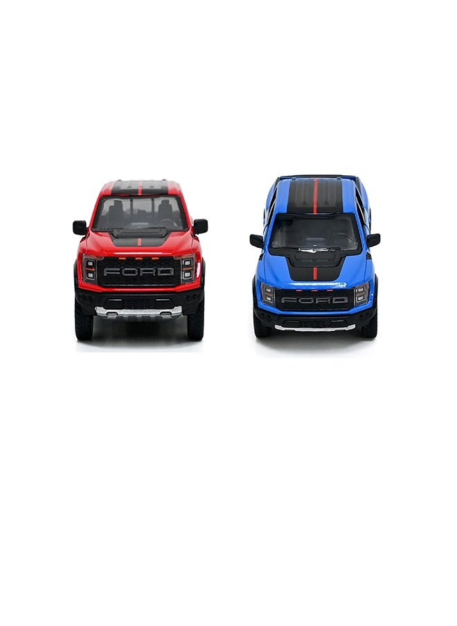 Kinsmart Pack of 2 Diecast Metal 2022 Ford F-150 Raptor Pickup Truck Die Cast Metal Doors Openable Pull Back Action Toy-Assorted Colours 