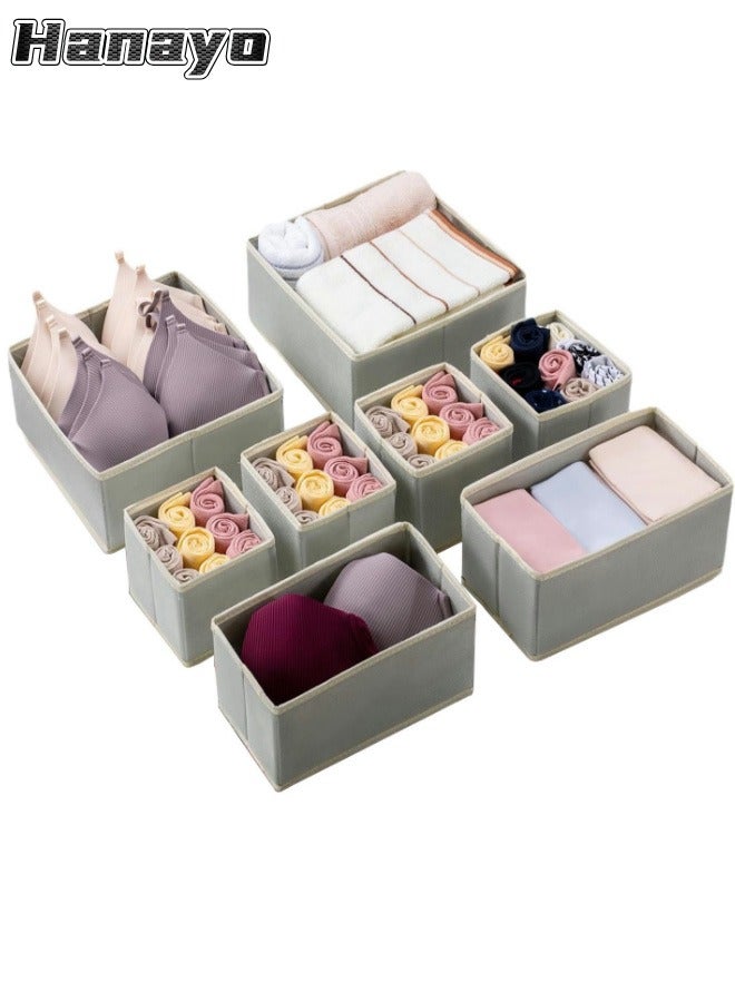 Hanayo 8 Pcs Closet Drawer Organizer Foldable Underwear and Bras Drawer Organizers Non-woven Fabric Storage Box Divider Bins for Bra Socks Underware Ties Clothes (Grey) - Image 1