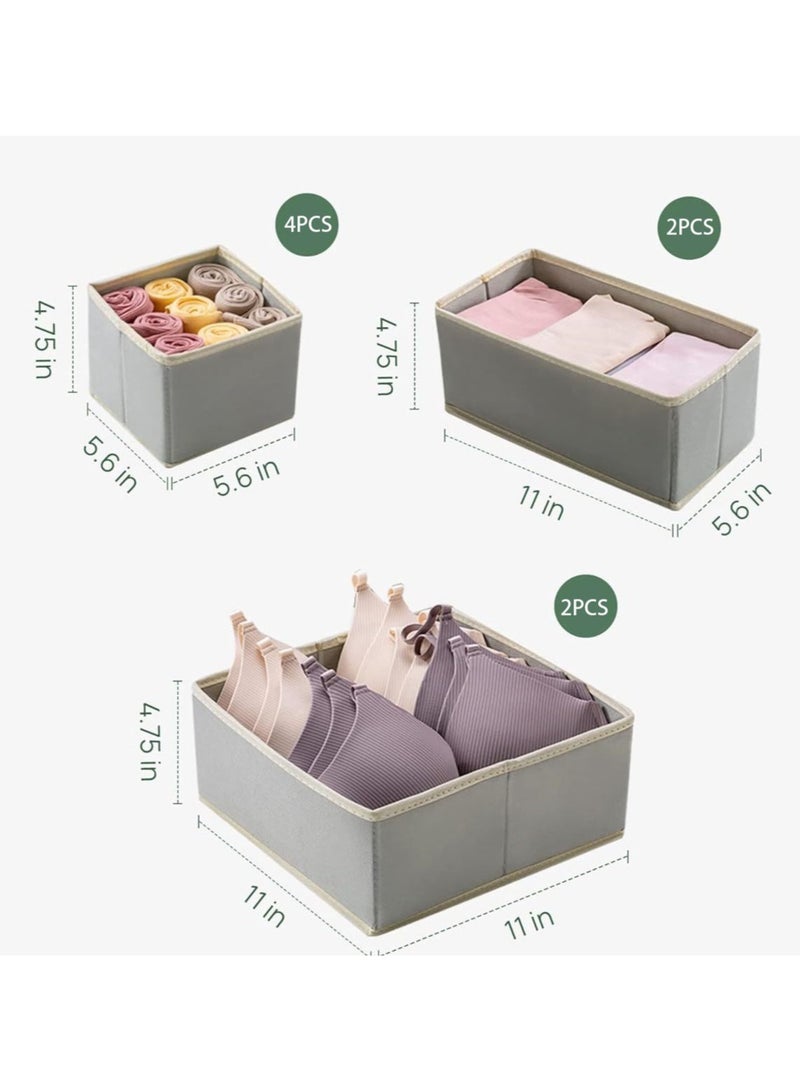 Hanayo 8 Pcs Closet Drawer Organizer Foldable Underwear and Bras Drawer Organizers Non-woven Fabric Storage Box Divider Bins for Bra Socks Underware Ties Clothes (Grey) - Image 2