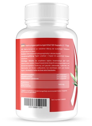 VitaSign Propionic Acid 500mg 120 Vegan Capsules Gut Health Digestion & Immune Support Sodium Propionate Supplement Made in Germany - view 2