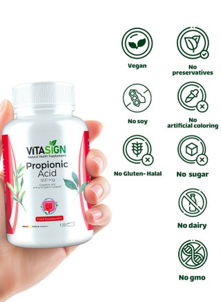 VitaSign Propionic Acid 500mg 120 Vegan Capsules Gut Health Digestion & Immune Support Sodium Propionate Supplement Made in Germany - view 5