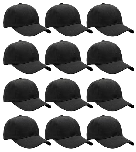 Falari Wholesale Bulk Lot 12-Pack Baseball Cap Adjustable Size Plain Blank Solid Color (12-Pack Black) - Image 4