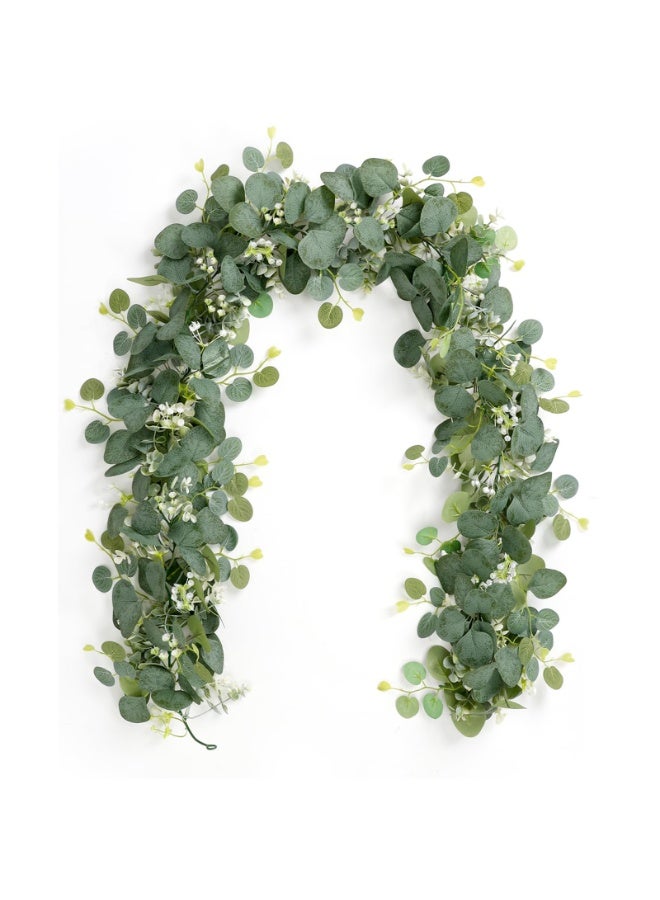 Daytoyz Artificial Eucalyptus Garland 5.9FT Faux Silver Dollar Greenery Garland Vines with White Flower Boxwood Fake Hanging Plants for Wedding Home Party Table Mantle Wall Decor - Image 1