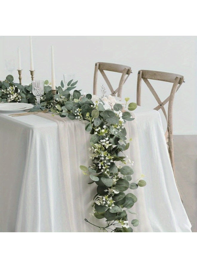 Daytoyz Artificial Eucalyptus Garland 5.9FT Faux Silver Dollar Greenery Garland Vines with White Flower Boxwood Fake Hanging Plants for Wedding Home Party Table Mantle Wall Decor - Image 3