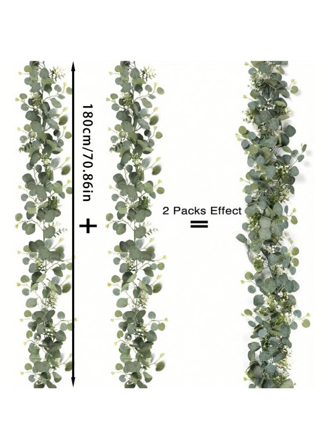 Daytoyz Artificial Eucalyptus Garland 5.9FT Faux Silver Dollar Greenery Garland Vines with White Flower Boxwood Fake Hanging Plants for Wedding Home Party Table Mantle Wall Decor - Image 5