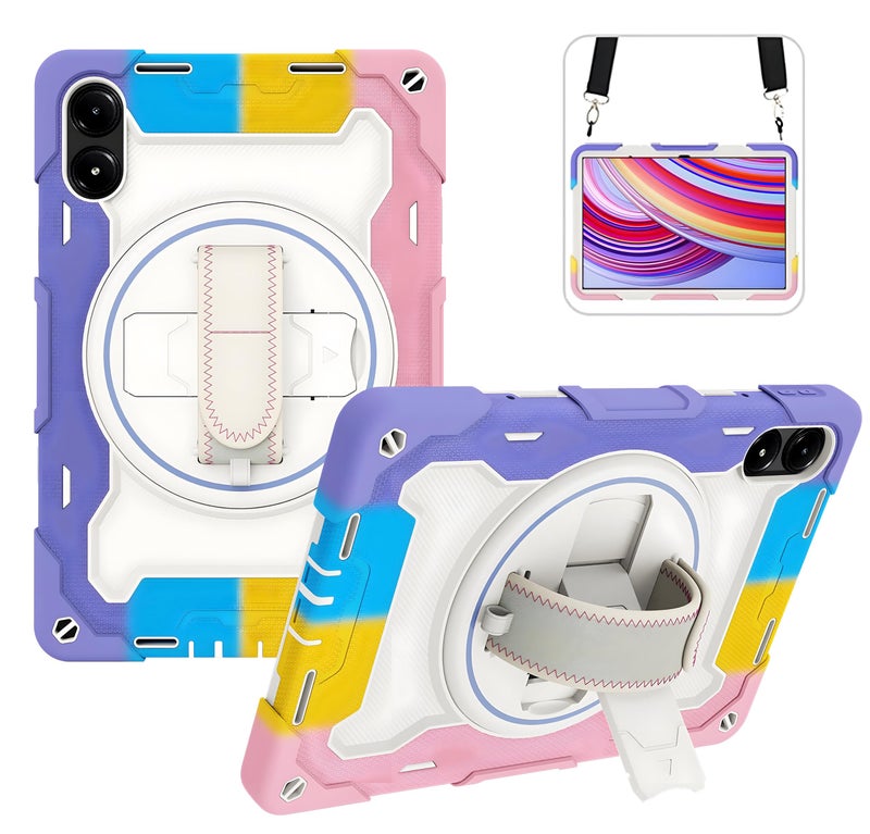 ProElite for Redmi Pad Pro 12.1 inch case, Rugged 3 Layer Armor case Cover for Redmi Pad Pro 12.1 inch with Hand Grip and Rotating Kickstand with Shoulder Strap, Rainbow Pink - Image 1