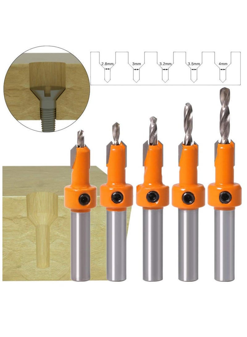 KASTWAVE 5 Pcs HSS Countersink Drill Bit Set, Woodworking Chamfer Screws Hole Drills Bit for Wood Drilling, Plastic, Drilling Holes（2.8mm, 3mm, 3.2mm, 3.5mm, 4mm）Drill Tools & Accessories - Image 1