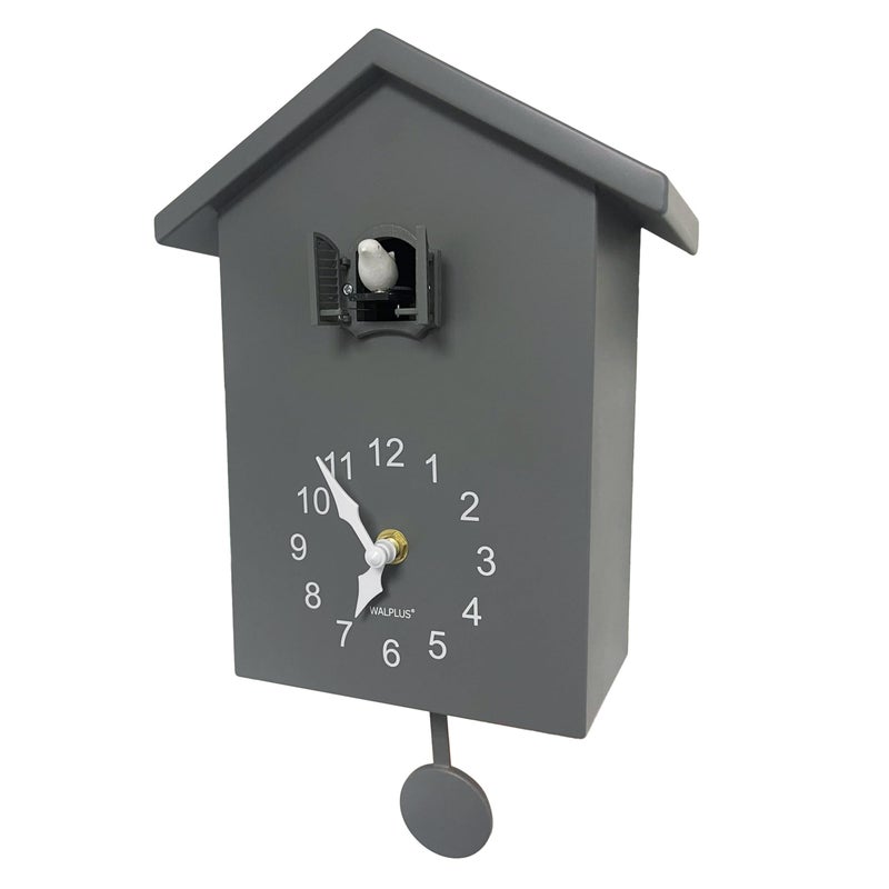 WALPLUS WALPLUS Minimalist Cuckoo Clock Grey Pendulum Quartz Bird Clock Pendulum Clock Wall Art Wall Clock Home Bedroom Office Living Room Decoration Clock Idea 