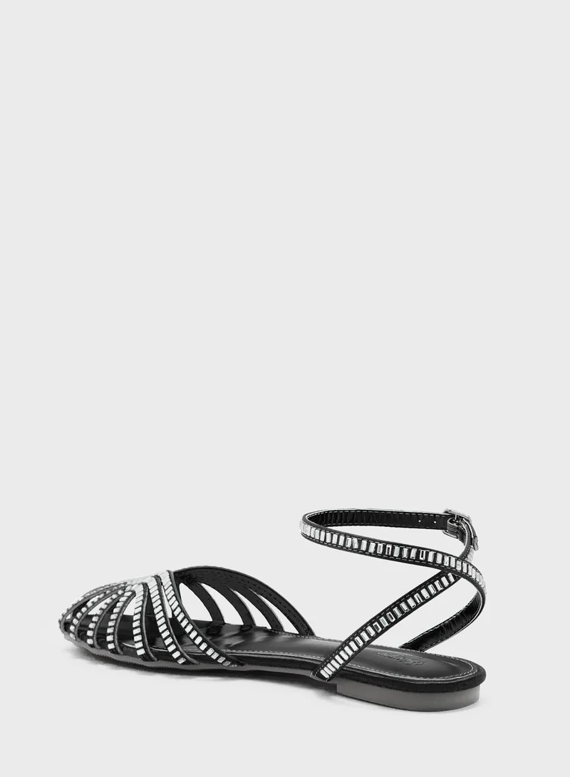 Ginger Jeweled Pointed Slingback Flat Shoe