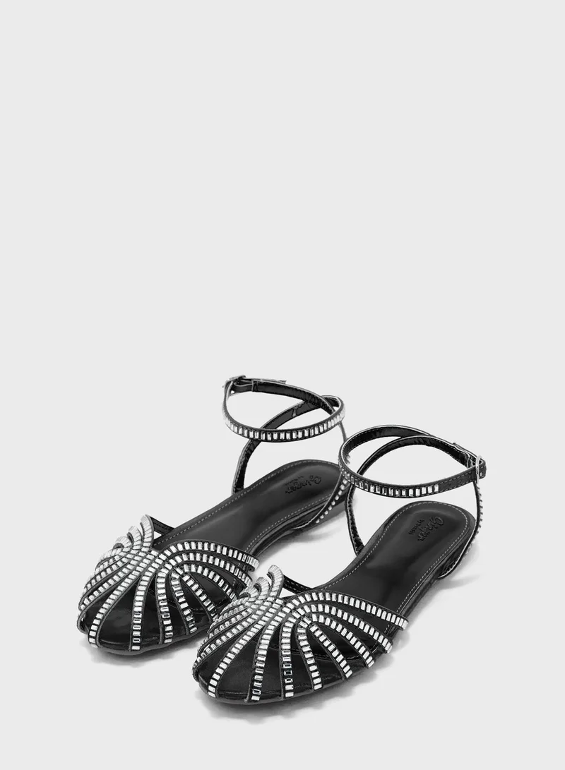 Ginger Jeweled Pointed Slingback Flat Shoe