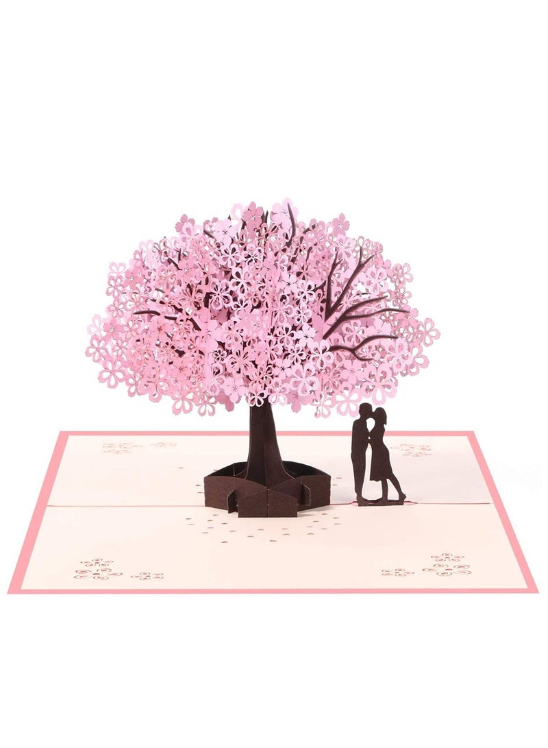 Generic 3D Card Wedding Anniversary Card Pop Up Card with Romantic Lovers Under Cherry Tree Mother's Day Card Anniversary Card Valentine's Day Card Wedding Card Greeting Card  - Image 1