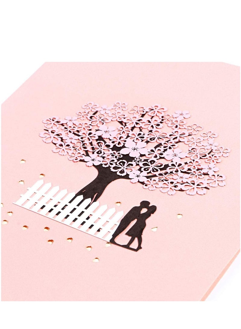 Generic 3D Card Wedding Anniversary Card Pop Up Card with Romantic Lovers Under Cherry Tree Mother's Day Card Anniversary Card Valentine's Day Card Wedding Card Greeting Card  - Image 5
