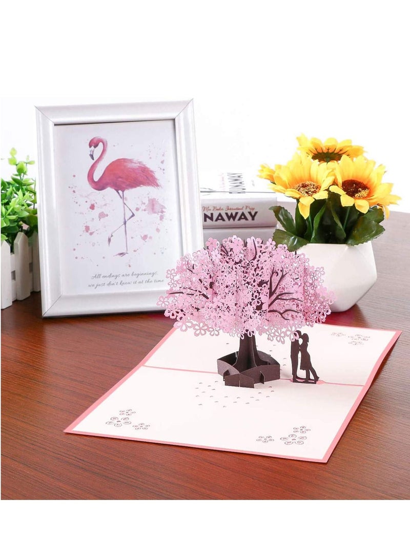 Generic 3D Card Wedding Anniversary Card Pop Up Card with Romantic Lovers Under Cherry Tree Mother's Day Card Anniversary Card Valentine's Day Card Wedding Card Greeting Card  - Image 4