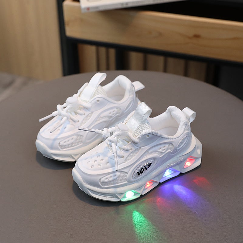 2023 Spring Light-Up Toddler Sneakers Height-Increasing Breathable 7218 white
