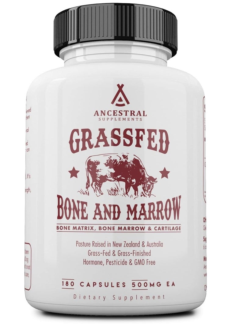 Ancestral Supplements Grass Fed Beef Bone and Marrow Supplement 3000mg, Skin, Oral Health, and Joint Support 180 Capsules 30 Servings  - Image 1