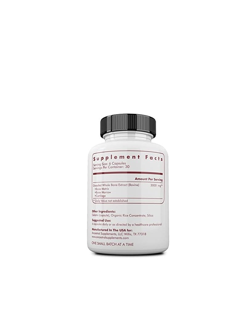 Ancestral Supplements Grass Fed Beef Bone and Marrow Supplement 3000mg, Skin, Oral Health, and Joint Support 180 Capsules 30 Servings  - Image 2