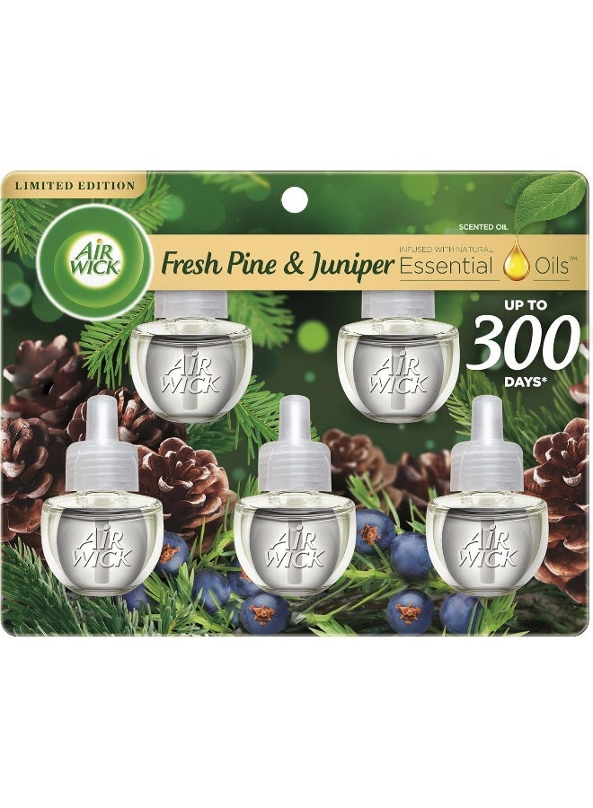 Air Wick Air Wick Plug in Scented Oil Refill, 5 Ct, Fresh Pine and Juniper, Air Freshener, Essential Oils, Fall Scent, Fall décor - Image 1