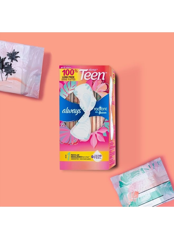 Always - Radiant FlexFoam Teen Pads Regular Absorbency, 100% Leak Free Protection is possible, with Wings, Unscented, 28 Count - Image 1