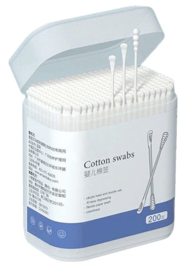 200Pcs Baby Cotton Swabs, Ear Cleaners, Biodegradable Baby Cotton Buds Kids Safety Swabs, Made of Safe Cotton, Double-headed Design, Applicator Cleaning Sticks Wax Cleaner for Baby Ear Nose Clean - Image 1