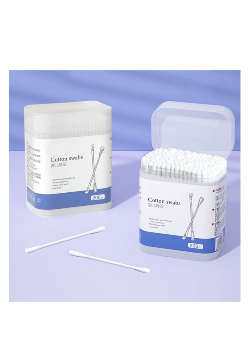 200Pcs Baby Cotton Swabs, Ear Cleaners, Biodegradable Baby Cotton Buds Kids Safety Swabs, Made of Safe Cotton, Double-headed Design, Applicator Cleaning Sticks Wax Cleaner for Baby Ear Nose Clean - Image 4