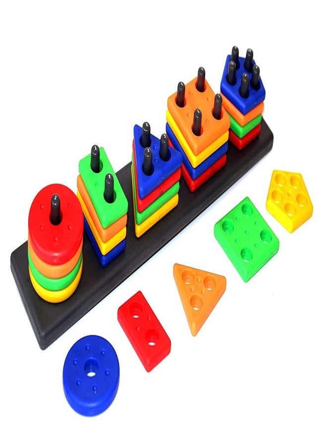 PROSPER Stacking and Shorting Blocks Toys for Kids, smoth Angle Geometry Shape Sorting Board Building Shapes Toy (Multicolor) - Image 1
