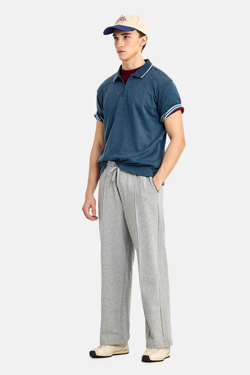 SNITCH Blue Textured Half Sleeve Regular Fit Casual T-Shirt