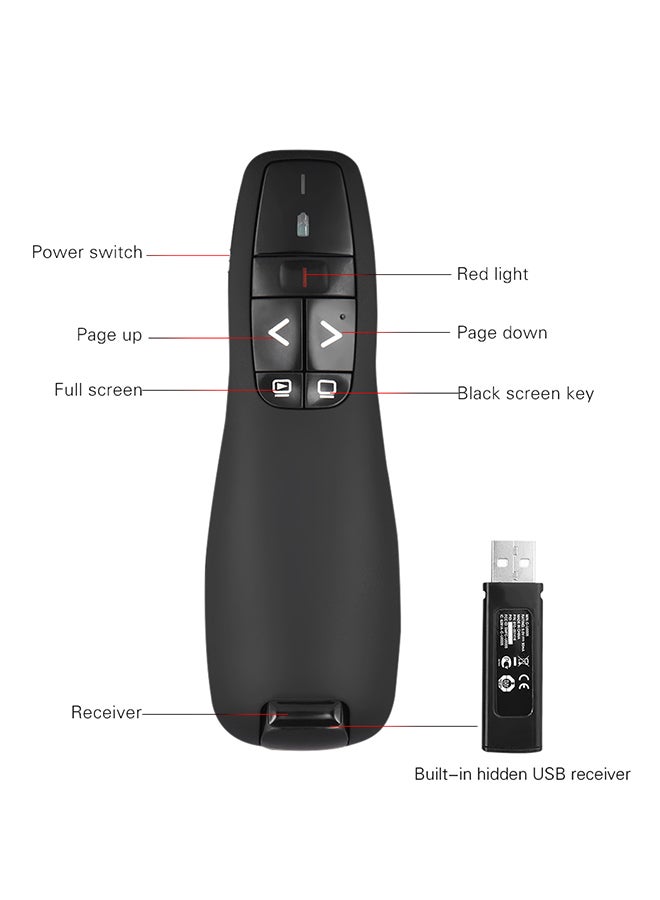 قلم قلاب لاسلكي للتحكم عن بعد بالعروض التقديمية باوربوينت مزود بمنفذ USB أسود - Image 2