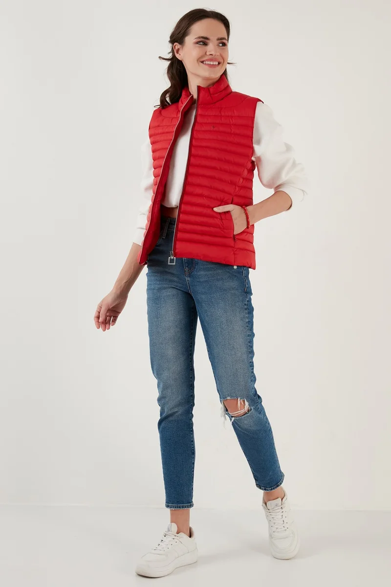 ليلا Slim Fit High Collar Pocket Puffer Vest Women's Vest 497TAMARA