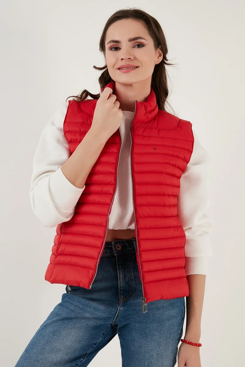 ليلا Slim Fit High Collar Pocket Puffer Vest Women's Vest 497TAMARA