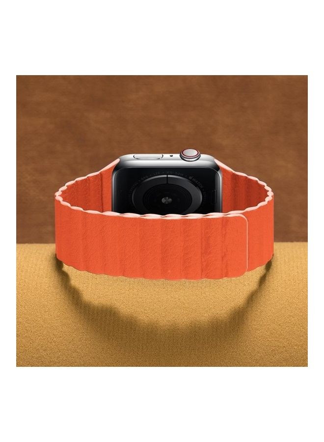NIBEMINENT Two Loop Magnetic Replacement Watchband For Apple Watch Series 7 41mm / 6 & Se 5 4 40mm 3 2 1 38mm Orange  - Image 3