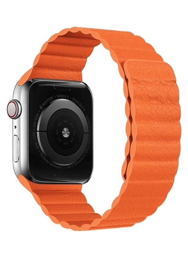 NIBEMINENT Two Loop Magnetic Replacement Watchband For Apple Watch Series 7 41mm / 6 & Se 5 4 40mm 3 2 1 38mm Orange  - Image 1