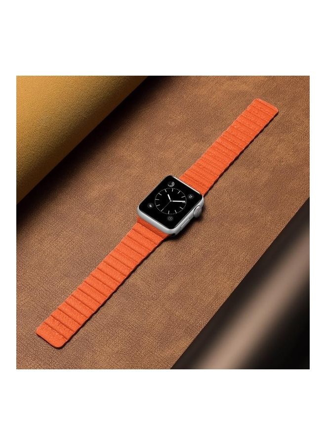 NIBEMINENT Two Loop Magnetic Replacement Watchband For Apple Watch Series 7 41mm / 6 & Se 5 4 40mm 3 2 1 38mm Orange  - Image 4