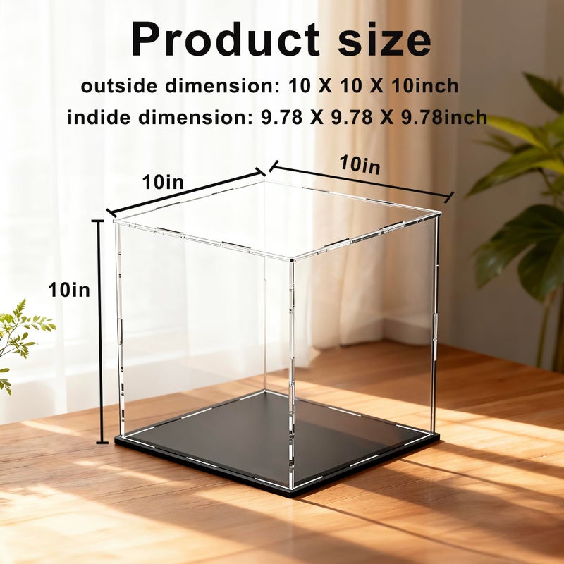HOPEME 10 Inch Clear Acrylic Display Case, Cube Acrylic Box for Collectibles Showcase, Plexiglass Case with Matt Black Stand for Toys, Arts and Figures - Image 2