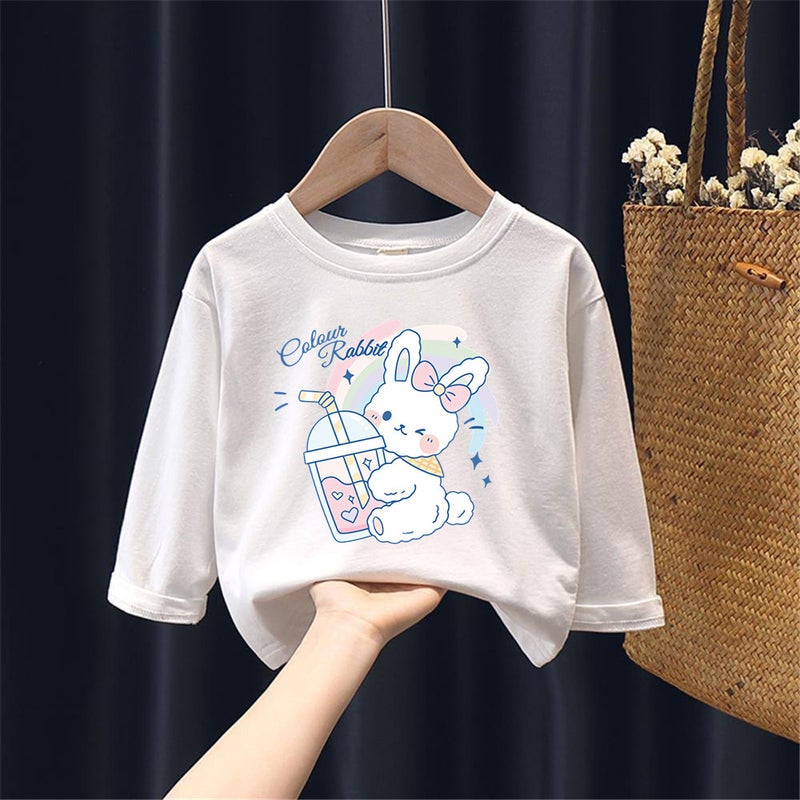 2087# New Girls Autumn Cotton Long Sleeve T-Shirt Small And Medium Children Cartoon Printed Girls Base Crewneck Top - Image 1