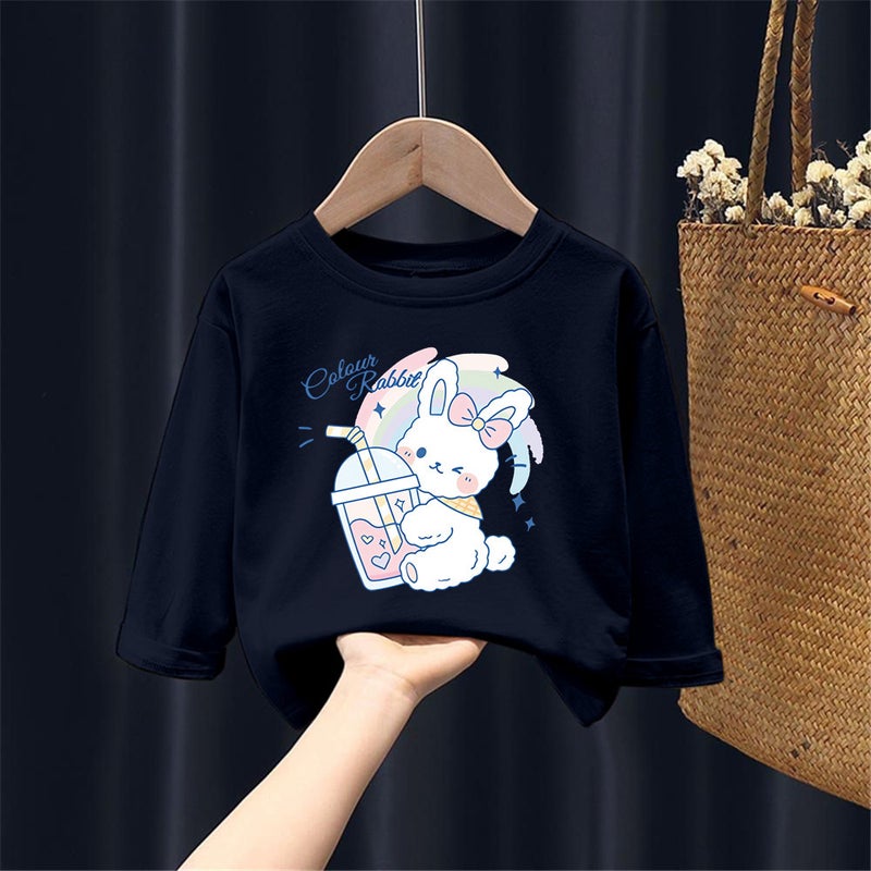 2087# New Girls Autumn Cotton Long Sleeve T-Shirt Small And Medium Children Cartoon Printed Girls Base Crewneck Top - Image 4