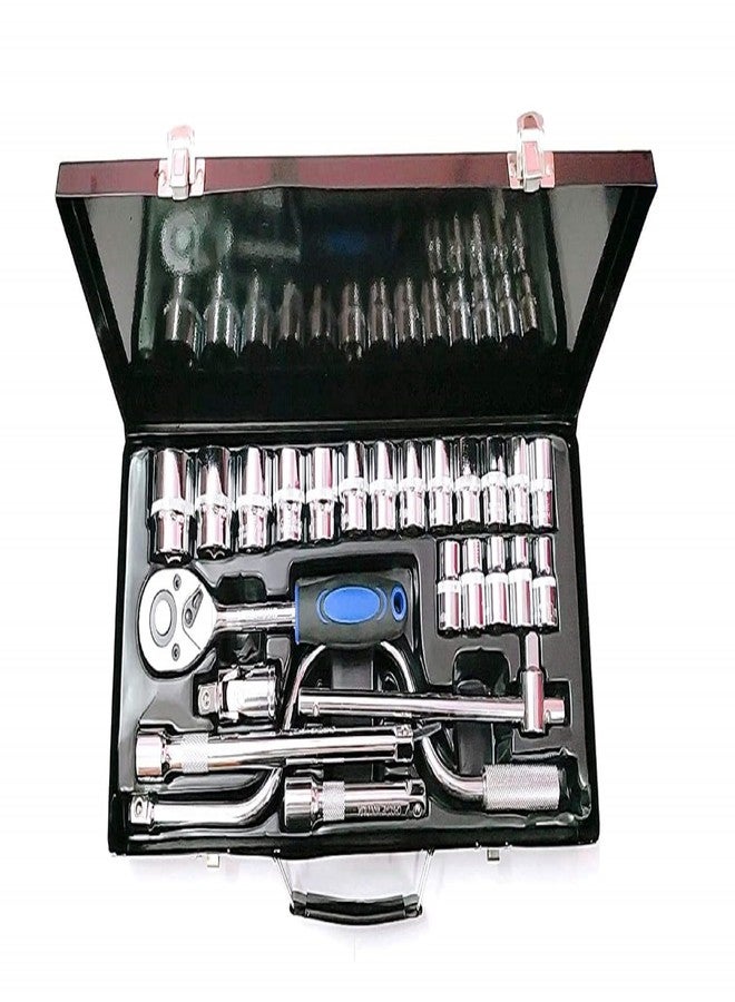 SNE 24 pcs Tool Kit Set 1/2" Dr Socket Set Heavy duty Rachet Professional Wrench Socket Set Hardware Car Boat Motorcycle Repairing Tools Kit Multitool HandTools Metal box Storage Case Socket Set - Image 1