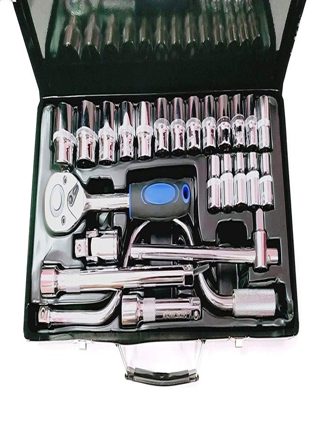 SNE 24 pcs Tool Kit Set 1/2" Dr Socket Set Heavy duty Rachet Professional Wrench Socket Set Hardware Car Boat Motorcycle Repairing Tools Kit Multitool HandTools Metal box Storage Case Socket Set - Image 2